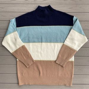 Tint & Shadow Blue/Tan Colorblock Mock Neck Sweater M